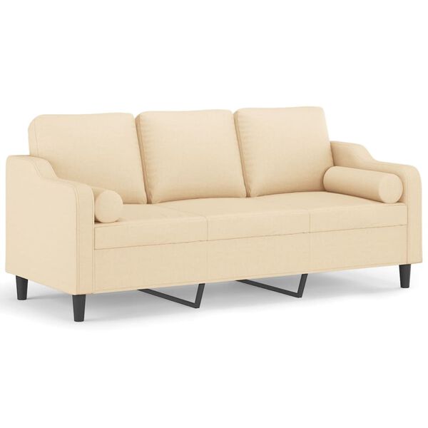 vidaXL Sof&aacute; de 3 plazas con almohadas y cojines tela crema 180 cm