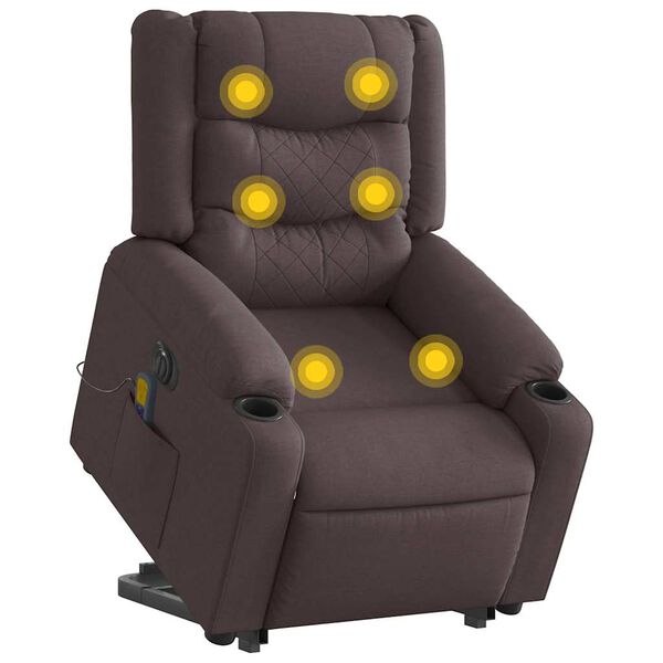 vidaXL Sill&oacute;n masaje el&eacute;ctrico reclinable elevable tela marr&oacute;n oscuro