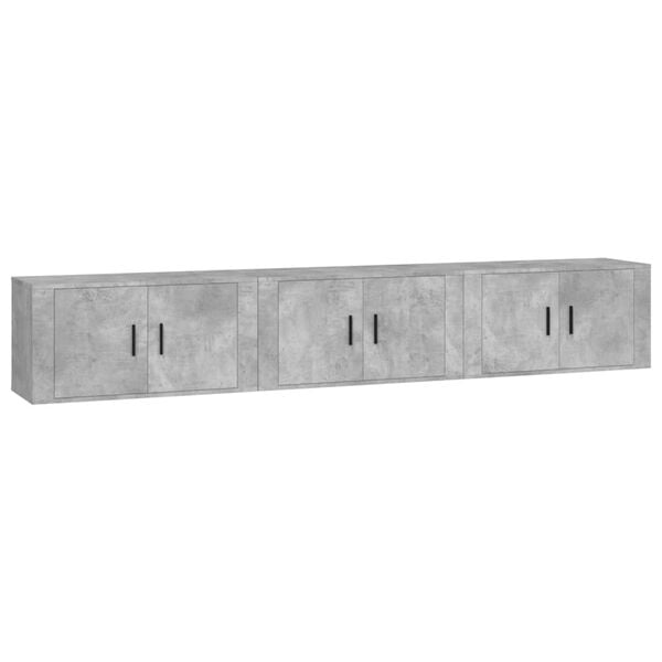 vidaXL Muebles para TV de pared 3 uds gris hormig&oacute;n 80x34,5x40 cm
