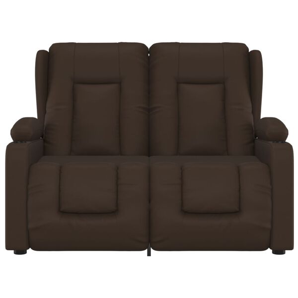 vidaXL Sillón reclinable masaje 2 plazas y portavasos cuero PE marrón