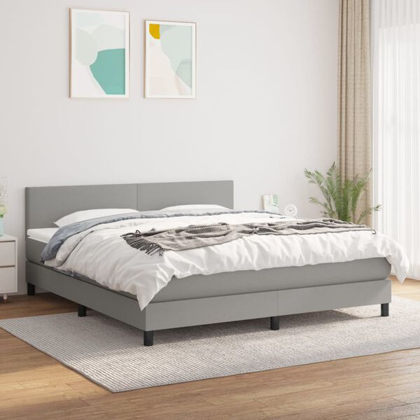 vidaXL Cama box spring con colch&oacute;n tela gris claro 180x200 cm