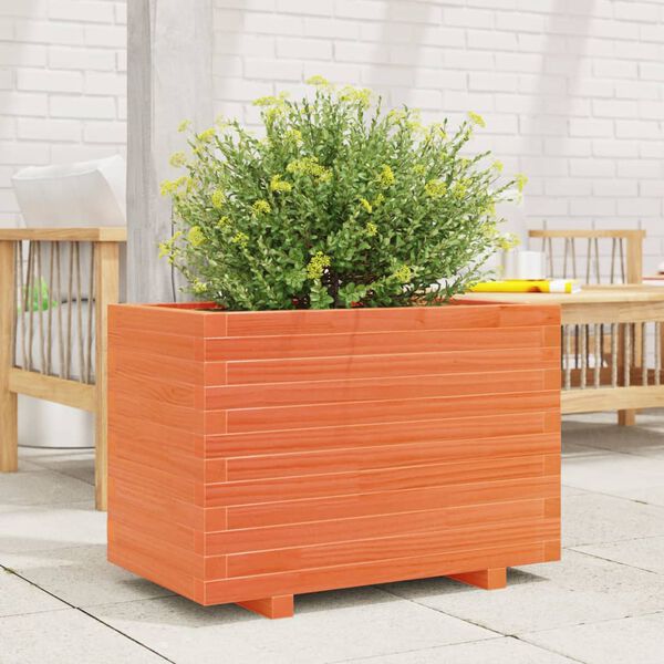 vidaXL Jardinera madera maciza de pino marr&oacute;n cera 70x40x49,5 cm