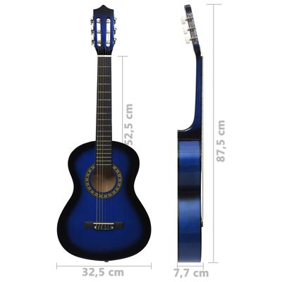 vidaXL Guitarra clásica principiante y niño con funda azul 1/2 34"