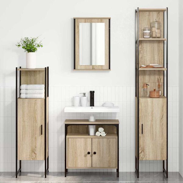 vidaXL Juego de muebles de ba&ntilde;o con estante 4 pcs Roble Sonoma