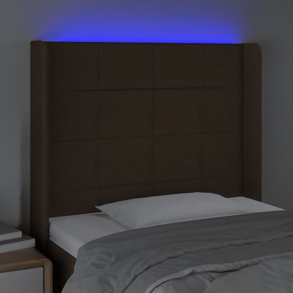 vidaXL Cabecero con LED de tela marr&oacute;n oscuro 93x16x118/128 cm