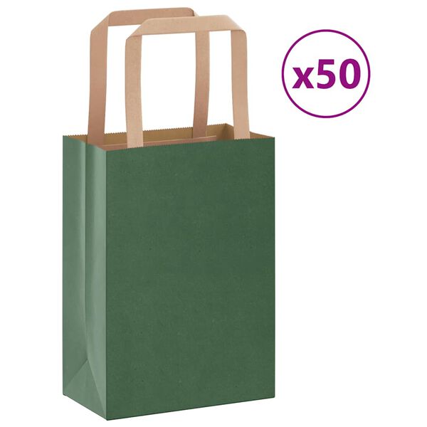 vidaXL Bolsas de papel con asas 50 uds verde 15x8x21 cm