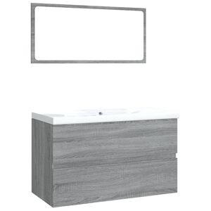 vidaXL Set de muebles de ba&ntilde;o madera contrachapada gris Sonoma