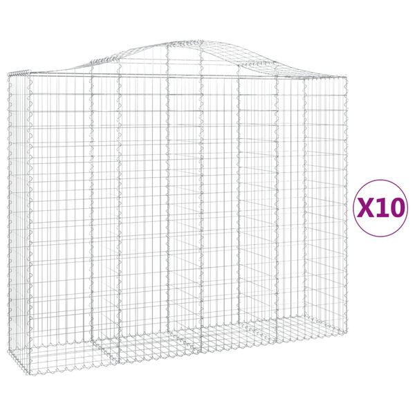 vidaXL Cestas gaviones 10 uds forma de arco hierro 200x50x160/180 cm