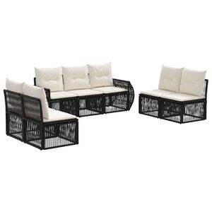 vidaXL Conjunto de sof&aacute;s de jard&iacute;n 7 uds. Negro y Blanco Crema