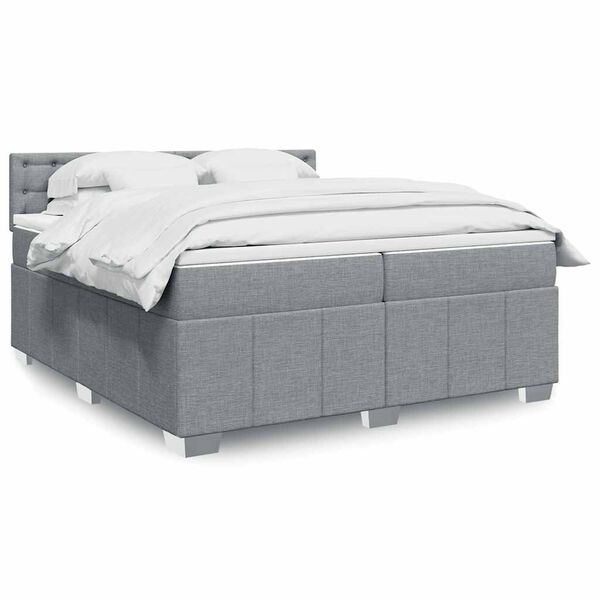 vidaXL Cama box spring con colchón tela gris claro 200x200 cm
