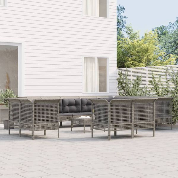vidaXL Set de muebles de jardín 13 pzas y cojines ratán sintético gris