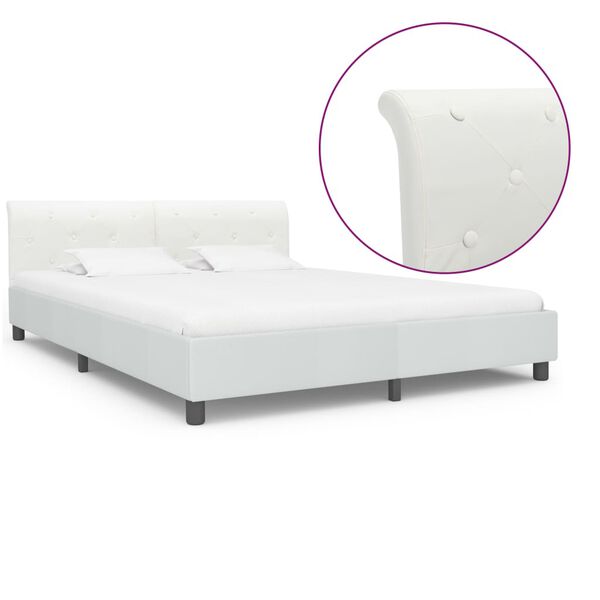 vidaXL Estructura de cama de cuero sint&eacute;tico blanco 160x200 cm