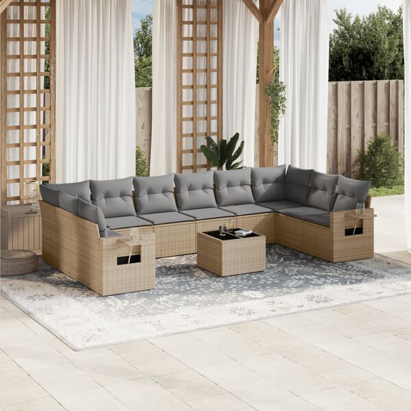 vidaXL Set de sof&aacute;s de jard&iacute;n 11pzas con cojines rat&aacute;n sint&eacute;tico beige