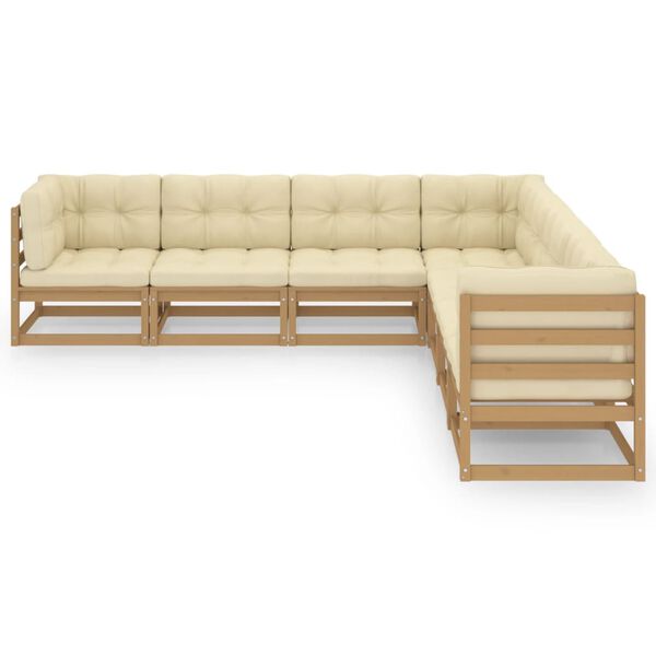 vidaXL Set de muebles de jard&iacute;n 7 pzs cojines madera pino marr&oacute;n miel