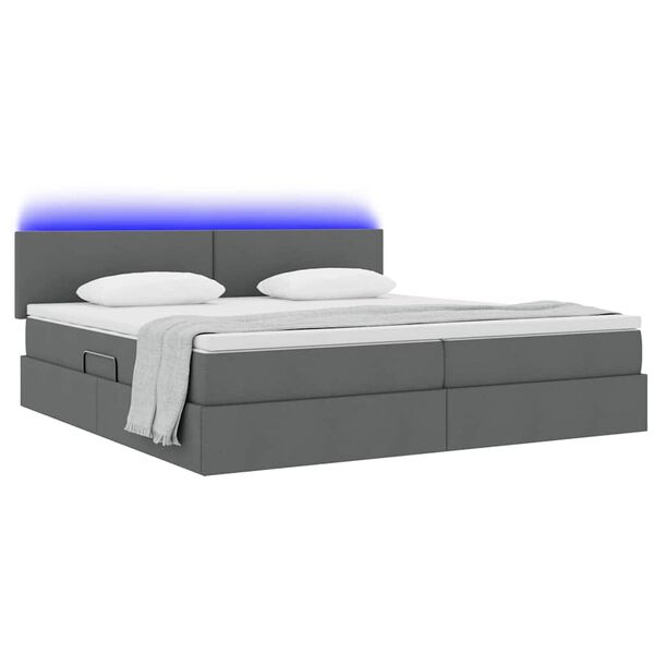 vidaXL Cama con almacenamiento y LED Gris oscuro 200 x 200 cm tela