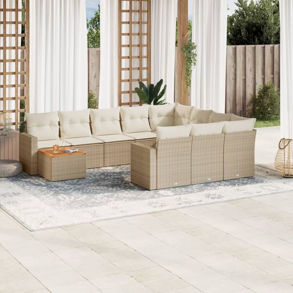 vidaXL Set de sof&aacute;s de jard&iacute;n 11pzas con cojines rat&aacute;n sint&eacute;tico beige