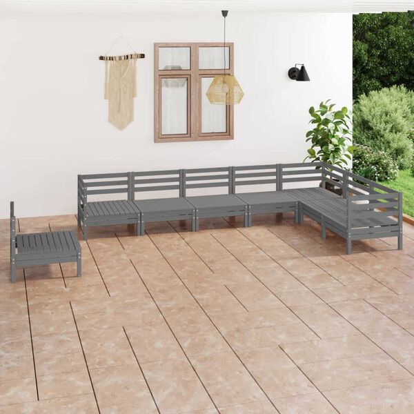 vidaXL Juego de muebles de jard&iacute;n 8 piezas madera maciza de pino gris