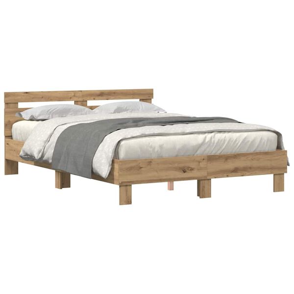 vidaXL Estructura de cama con cabecera Roble artisan 150 x 200 cm