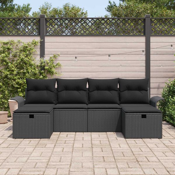 vidaXL Conjunto de sof&aacute; de jard&iacute;n Manual 6 pcs Negro rat&aacute;n sint&eacute;tico