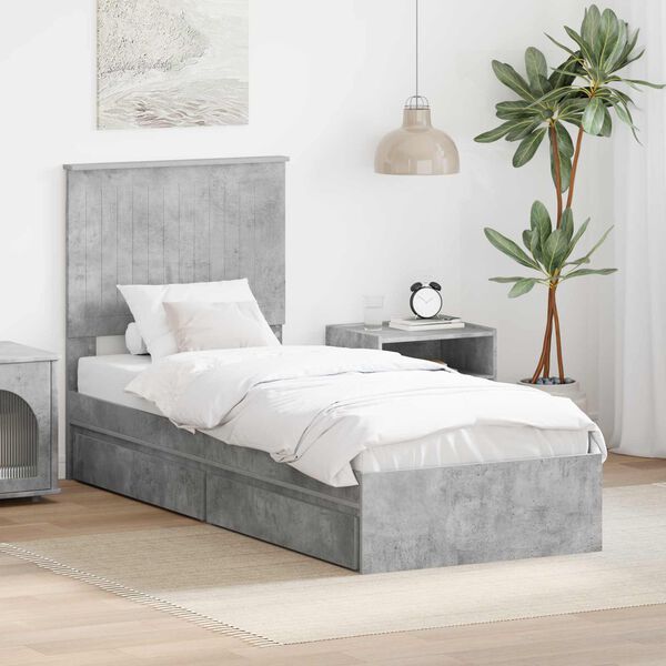 vidaXL Cama con almacenamiento con cabecera Gris Concreto 75 x 190 cm