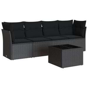 vidaXL Set de muebles de jard&iacute;n 5 pzas y cojines rat&aacute;n sint&eacute;tico negro
