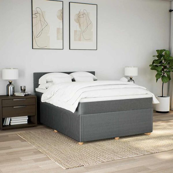 vidaXL Cama box spring con colch&oacute;n tela gris oscuro 140x200 cm