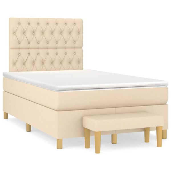 vidaXL Cama box spring con colch&oacute;n tela color crema 120x200 cm