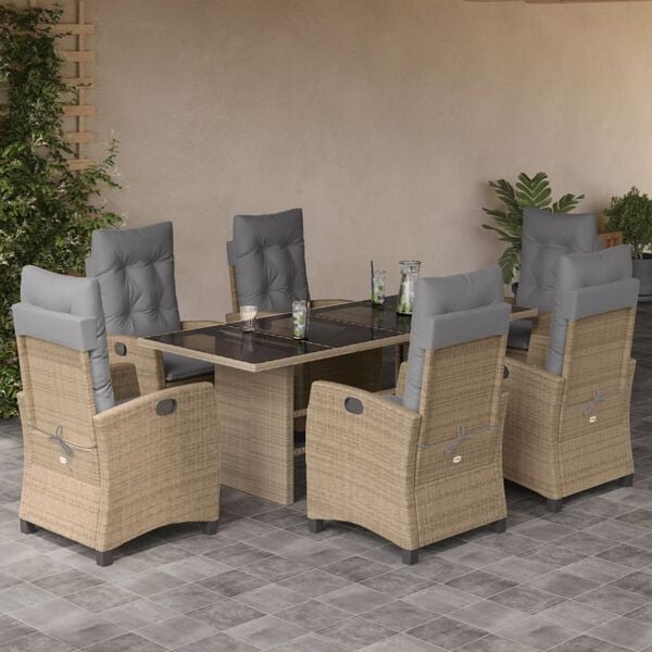 vidaXL Set comedor de jard&iacute;n 7 pzas con cojines rat&aacute;n sint&eacute;tico beige