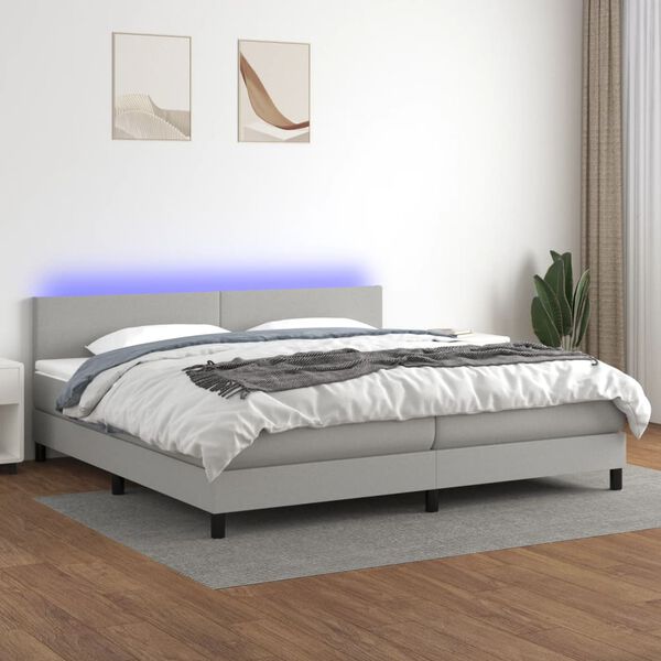 vidaXL Cama box spring con colch&oacute;n tela y LED gris claro 200x200 cm