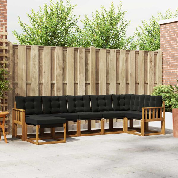 vidaXL Conjunto de sof&aacute;s de exterior con coj&iacute;n 7 pcs Natural y negro