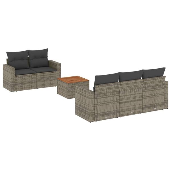 vidaXL Set de muebles de jard&iacute;n 6 pzas y cojines rat&aacute;n sint&eacute;tico gris