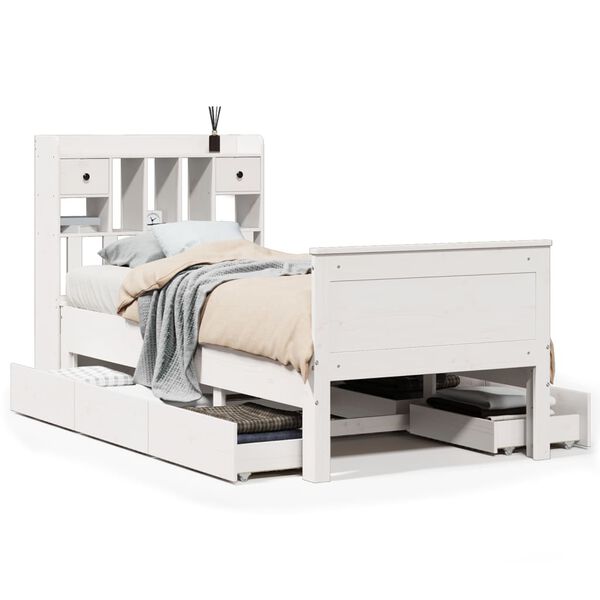 vidaXL Cama con estanter&iacute;a sin colch&oacute;n madera maciza blanco 90x200 cm