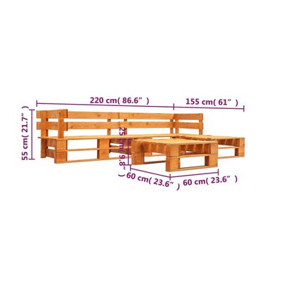 vidaXL Set muebles de palés de jardín 4 pzas madera marrón miel