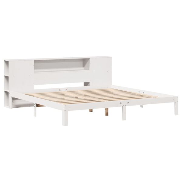 vidaXL Cama con estantería sin colchón madera maciza blanca 180x200 cm