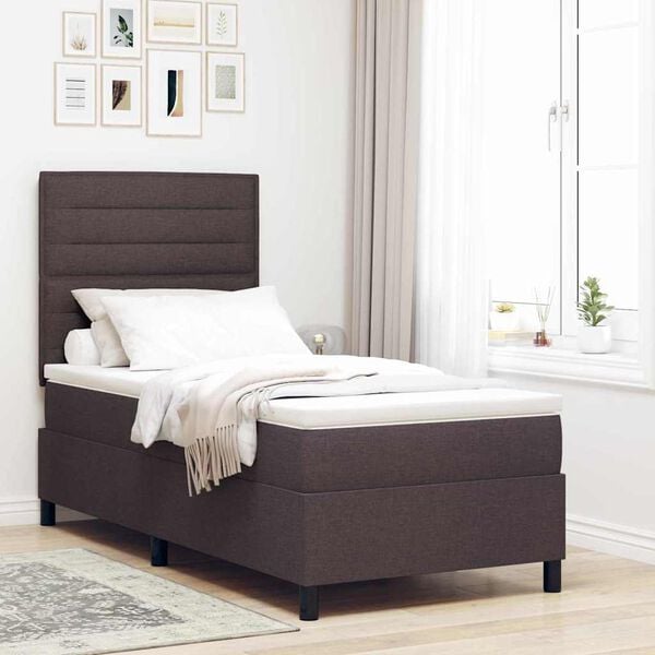 vidaXL Cama tipo Box Spring con colch&oacute;n Marr&oacute;n oscuro 90 x 200 cm tela