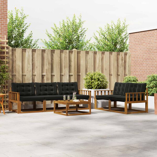 vidaXL Conjunto de sof&aacute;s de exterior con coj&iacute;n 6 pcs Natural y negro