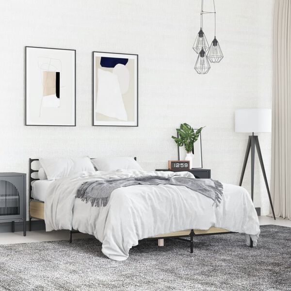 vidaXL Estructura cama madera ingenier&iacute;a metal roble Sonoma 135x190 cm