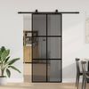 vidaXL Puerta corredera con herrajes negro 90x205 cm vidrio templado