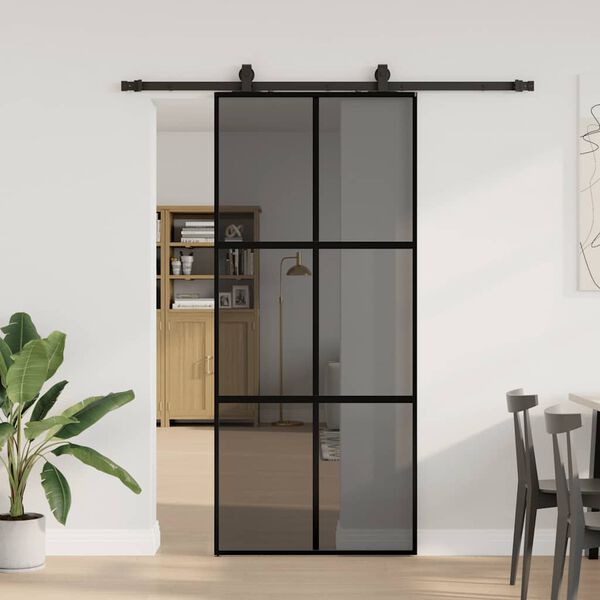 vidaXL Puerta corredera con herrajes negro 90x205 cm vidrio templado