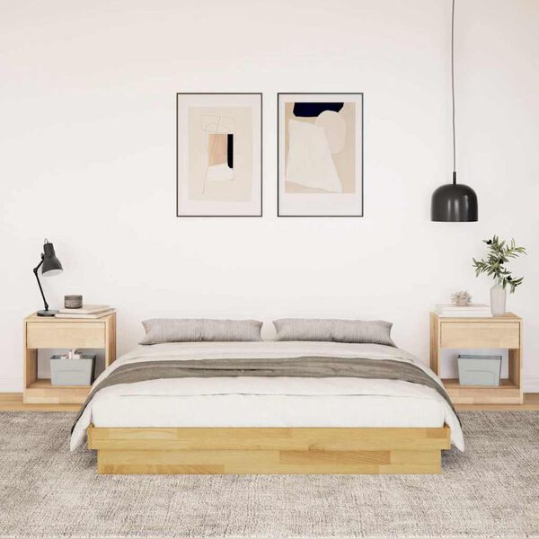 vidaXL Estructura de cama sin colch&oacute;n 135x190 cm madera maciza roble