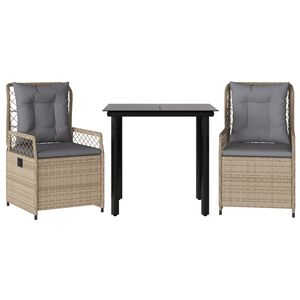 vidaXL Set comedor de jardín 3 pzas con cojines ratán sintético beige