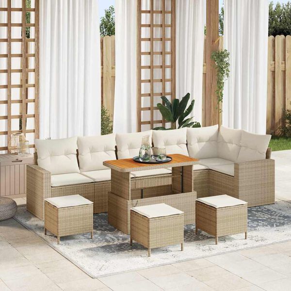 vidaXL Conjunto de sof&aacute;s de jard&iacute;n 10 pcs Beige rat&aacute;n sint&eacute;tico