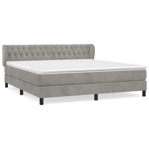 vidaXL Cama box spring con colch&oacute;n terciopelo gris claro 180x200 cm