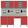 vidaXL Banco de trabajo con cajón 10 pcs Rojo 200 x 55 x 200 cm Acero