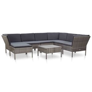 vidaXL Set de muebles de jard&iacute;n 8 pzas y cojines rat&aacute;n sint&eacute;tico gris