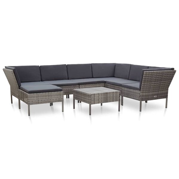 vidaXL Set de muebles de jard&iacute;n 8 pzas y cojines rat&aacute;n sint&eacute;tico gris