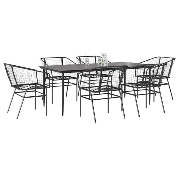 vidaXL Juego de comedor jard&iacute;n 7 piezas rat&aacute;n sint&eacute;tico negro