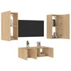 vidaXL Muebles TV pared con LED 4 pzas madera ingenier&iacute;a roble Sonoma