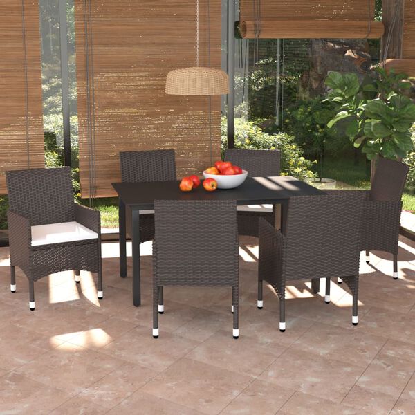 vidaXL Set muebles de jard&iacute;n con cojines 7 pzas rat&aacute;n sint&eacute;tico marr&oacute;n