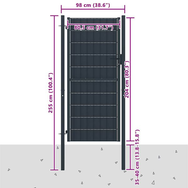 vidaXL Puerta de valla de PVC y acero 100 x 204 cm antracita